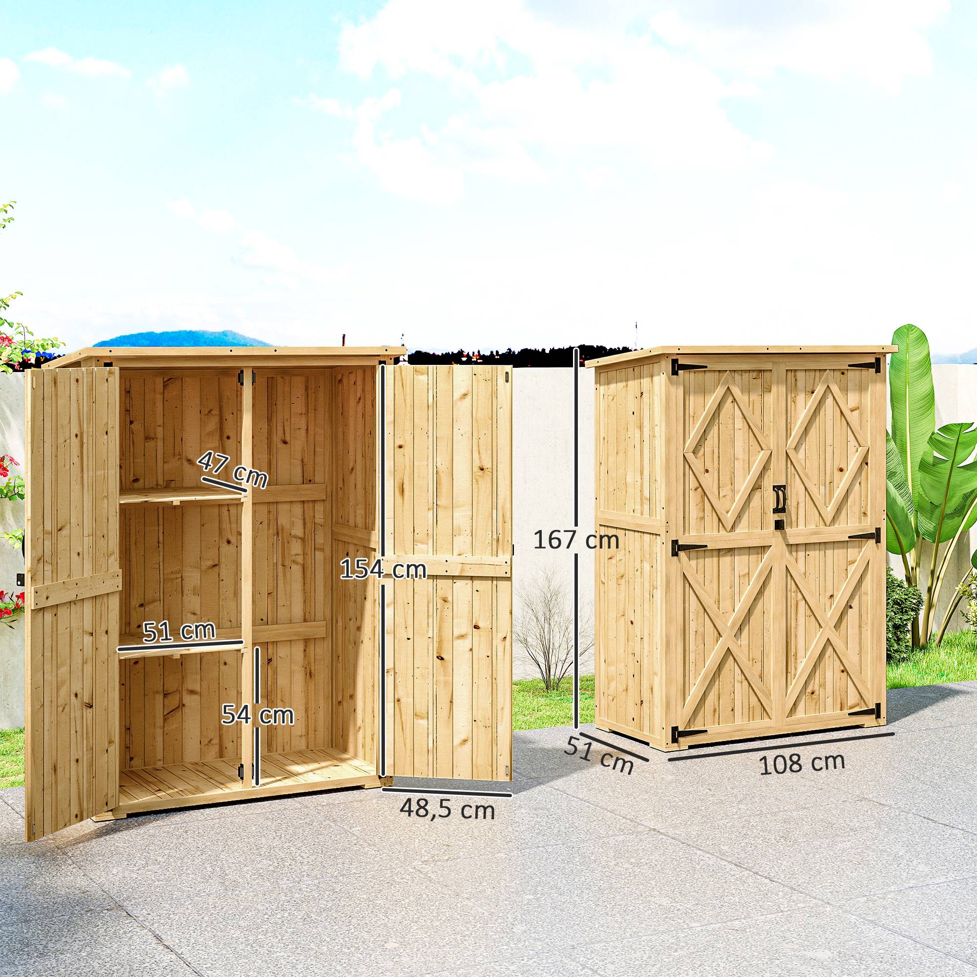 Abri de jardin en bois pour outils et matériel, toit en asphalte, double porte, épicéa, brun clair - Image 5