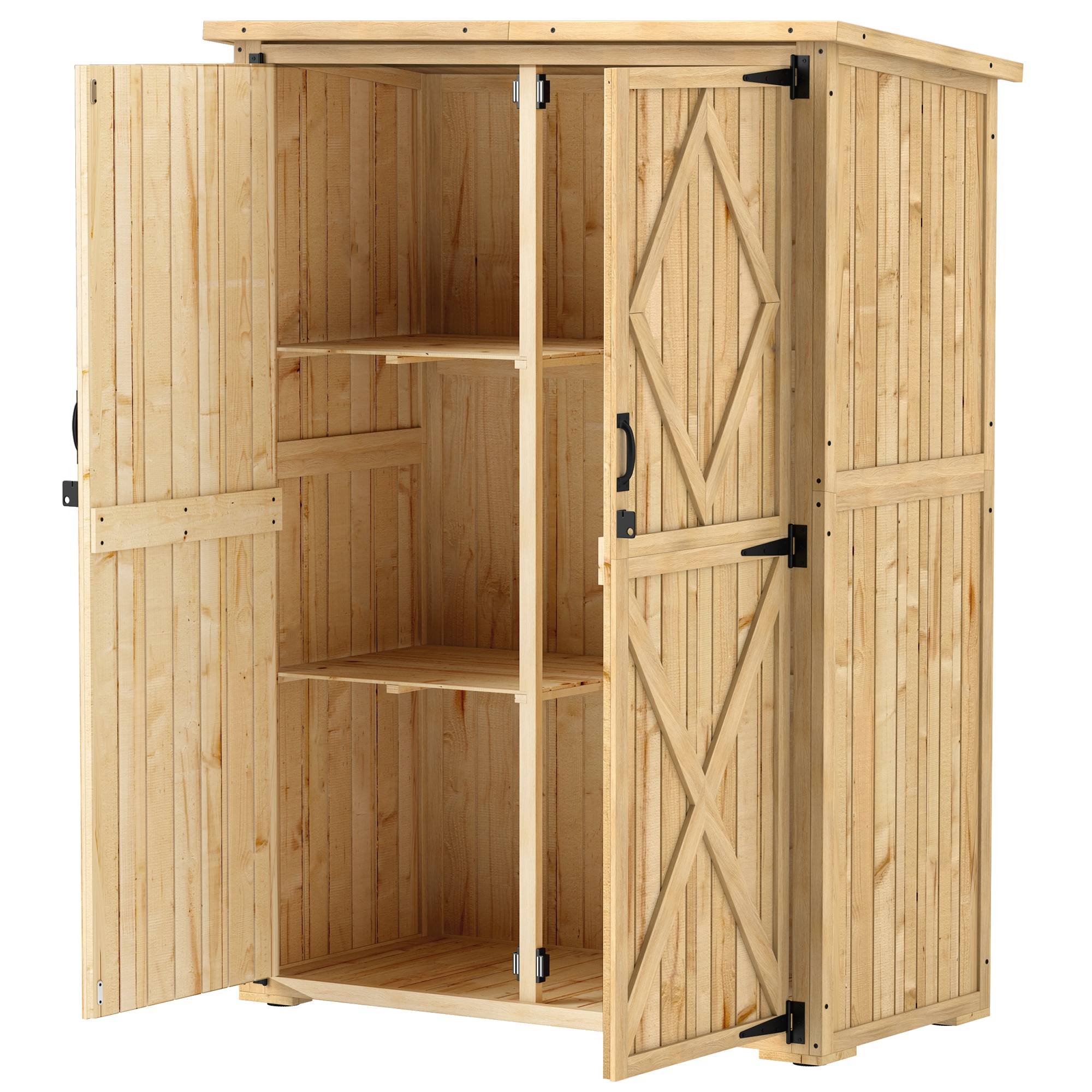 Abri de jardin en bois pour outils et matériel, toit en asphalte, double porte, épicéa, brun clair - Image 2