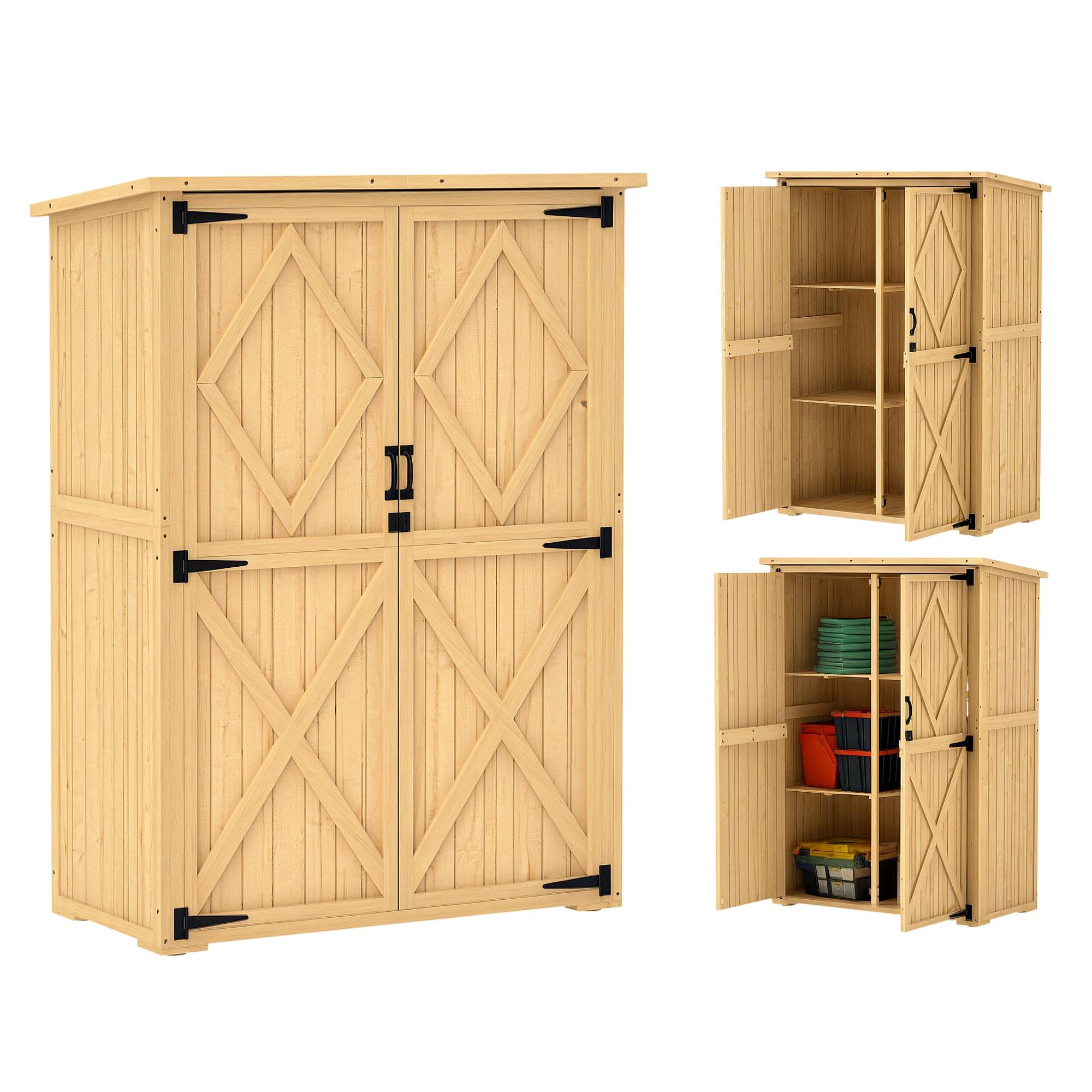 Abri de jardin en bois pour outils et matériel, toit en asphalte, double porte, épicéa, brun clair
