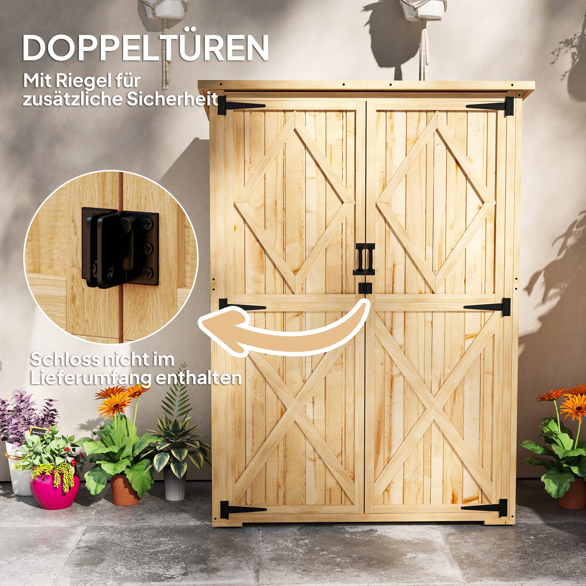 Abri de jardin en bois pour outils et matériel, toit en asphalte, double porte, épicéa, brun clair - Image 8