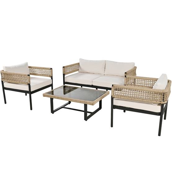 Salon de jardin 4 places corde tissée acier pour terrasse avec coussins déhoussables beige - ComfortXL Outdoor Living - Image 2