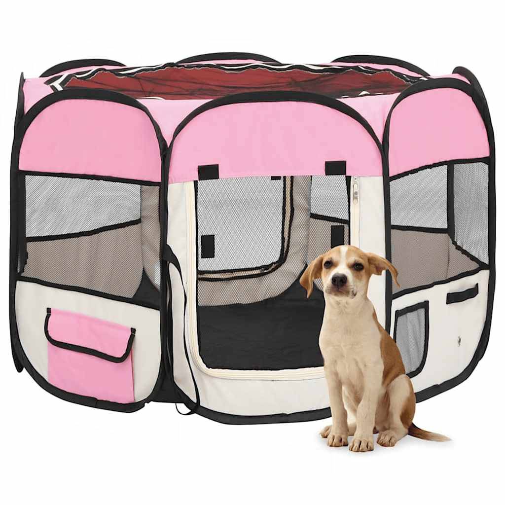 Parc pour chiens polyester et acier rose 90 x 90 x 58 cm - PANGIVO - Image 1