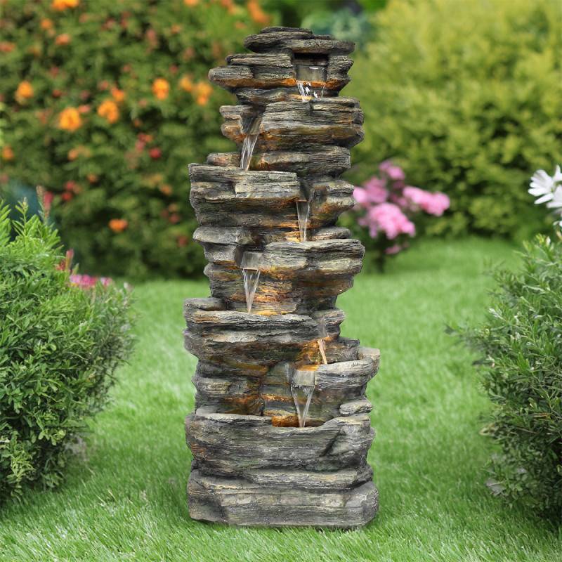 Fontaine décorative extérieure/intérieure 148cm polyrésine gris rocher ...