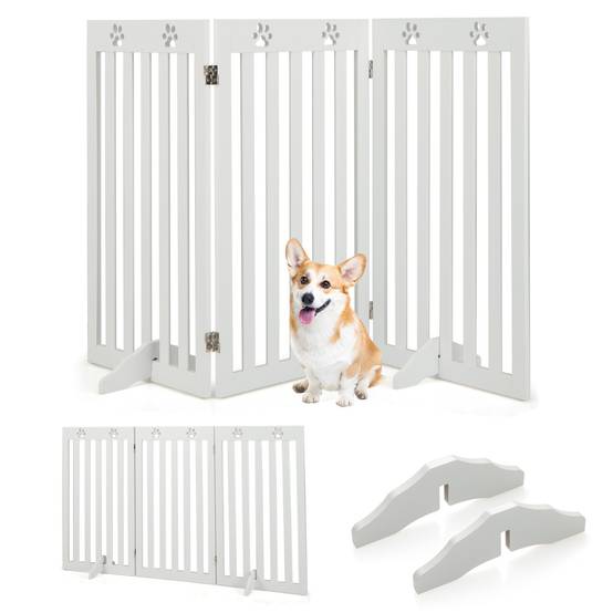Maison Chic - Barrière Autoportante pour Chien 3 Panneaux en Bois Charnières Métalliques à 360° sans Perçage pour Maison Escaliers Blanc - Image 1