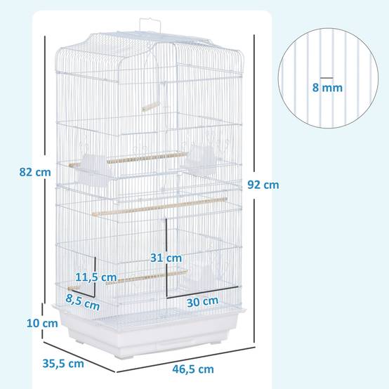 Cage à oiseaux volière avec mangeoires perchoirs plateau excrément amovible cage pour canaris perruches perroquets 46,5 x 35,5 x 92 cm blanc - Image 5