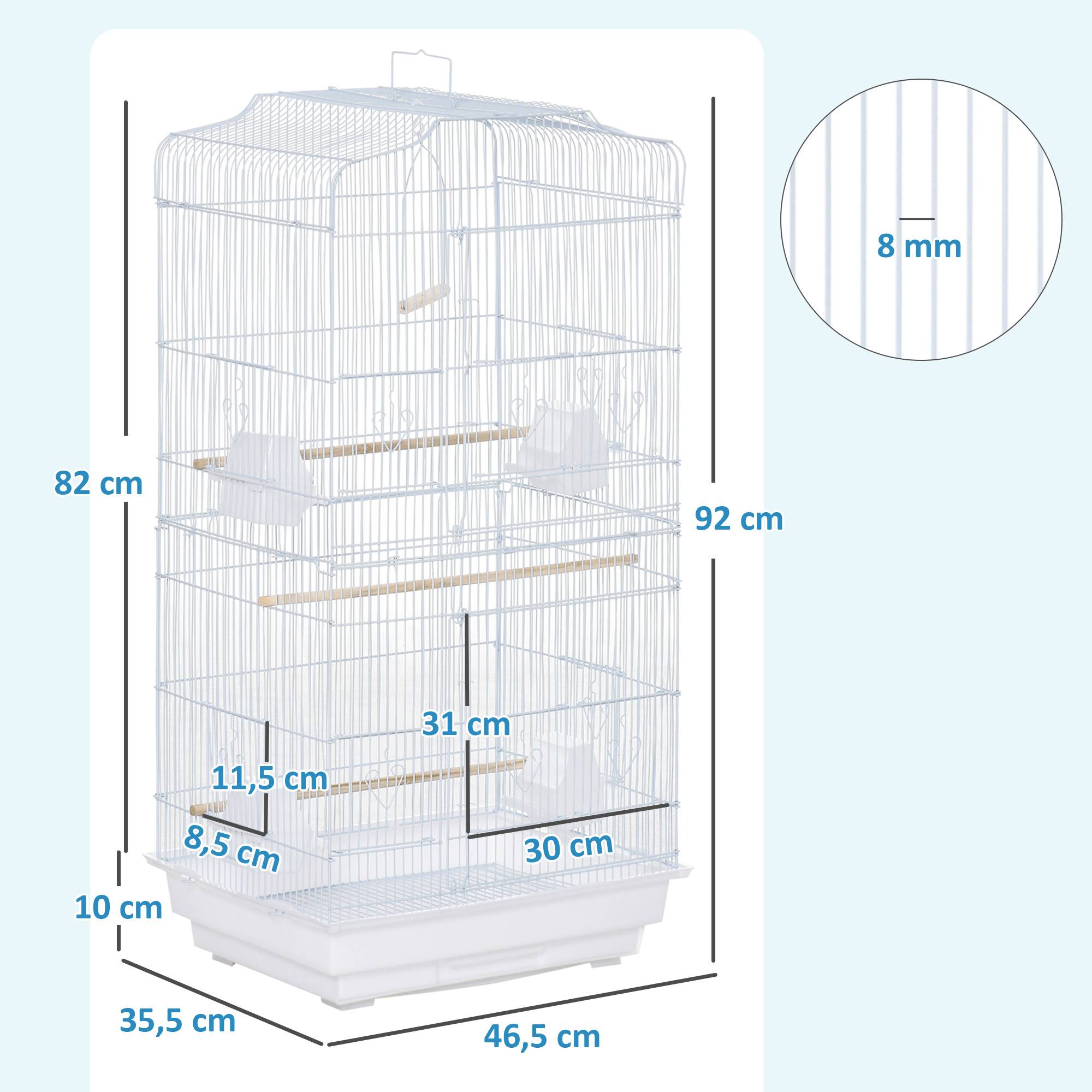Cage à oiseaux volière avec mangeoires perchoirs plateau excrément amovible cage pour canaris perruches perroquets 46,5 x 35,5 x 92 cm blanc - Image 5