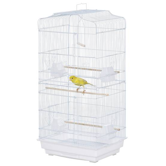 Cage à oiseaux volière avec mangeoires perchoirs plateau excrément amovible cage pour canaris perruches perroquets 46,5 x 35,5 x 92 cm blanc - Image 2