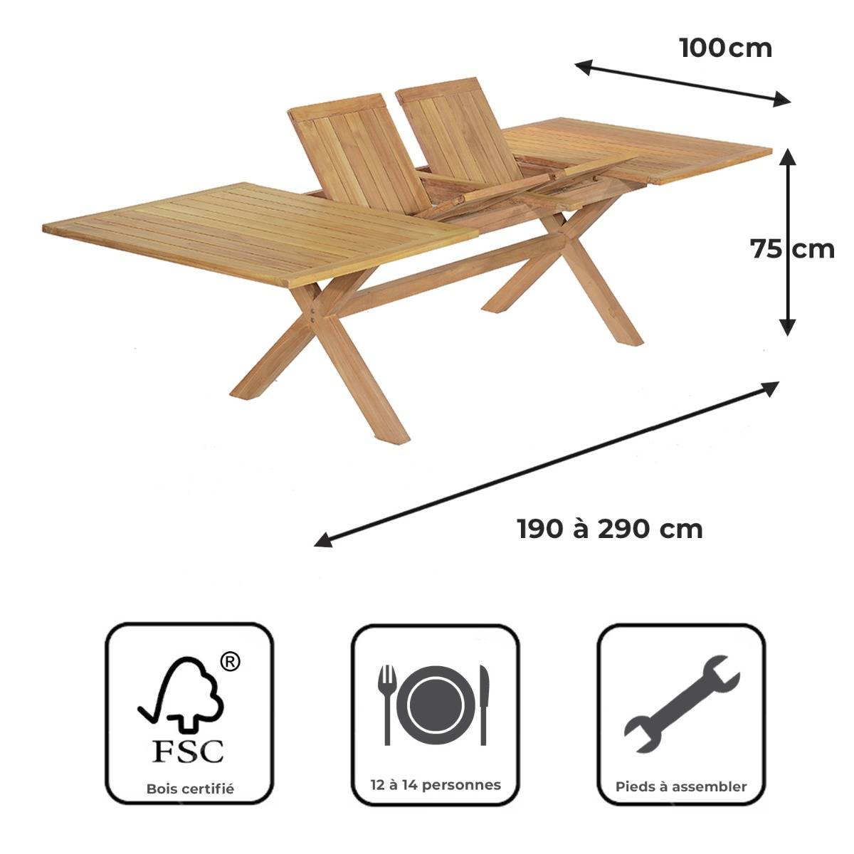 Table extensible teck massif 12 places Linarte XL - TECK'Attitude - Imagen 9