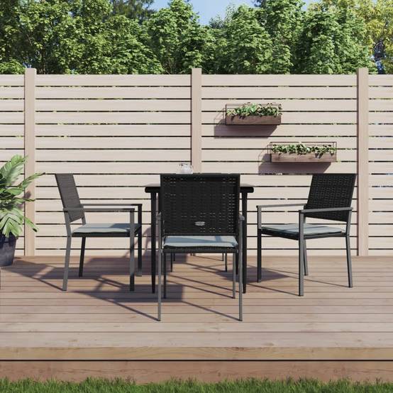 Salon de Jardin 4 Personnes Résine Tressée Noir, Table Carrée Verre et Coussins Gris – ComfortXL Outdoor Living - Image 1