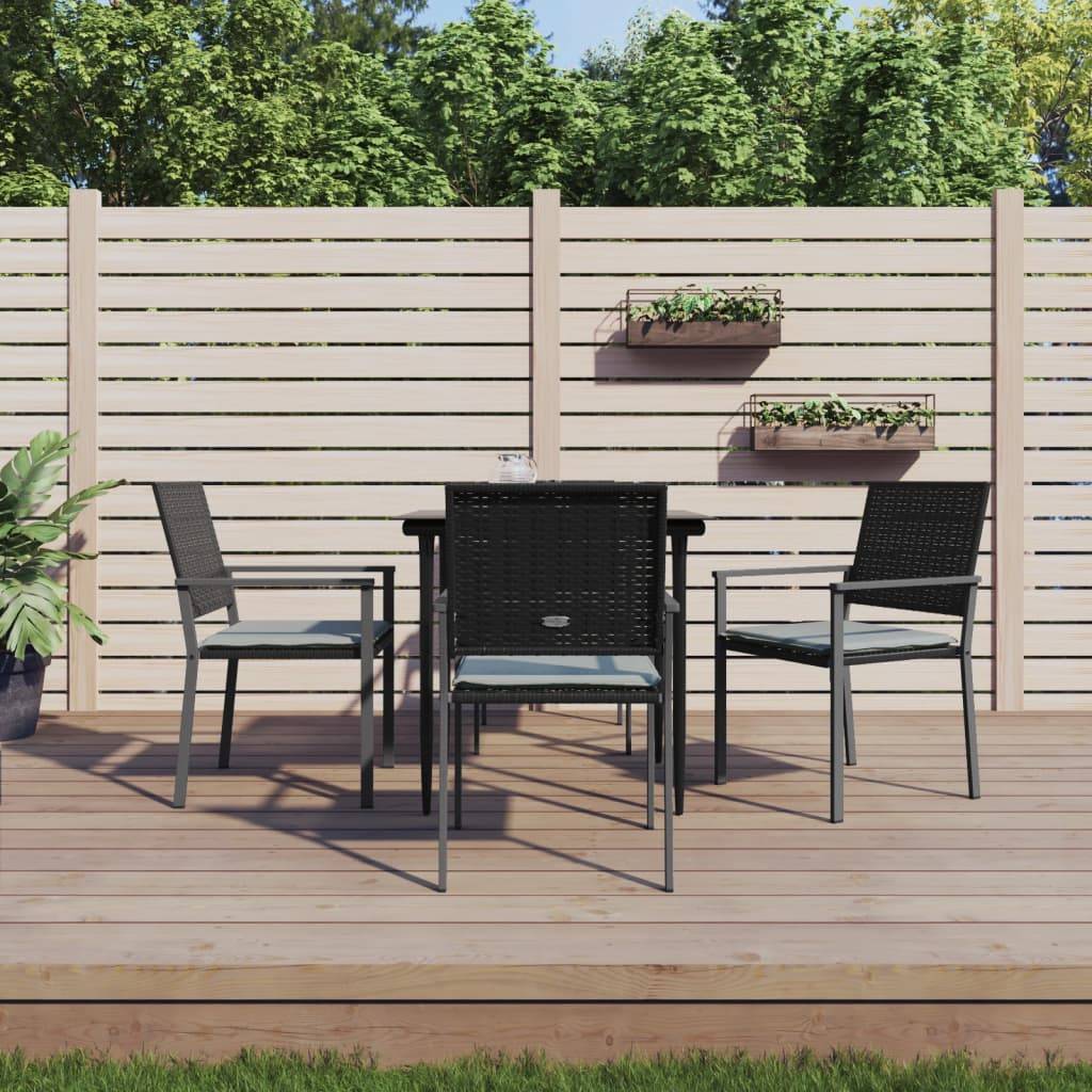 Salon de Jardin 4 Personnes Résine Tressée Noir, Table Carrée Verre et Coussins Gris – ComfortXL Outdoor Living - Image 1