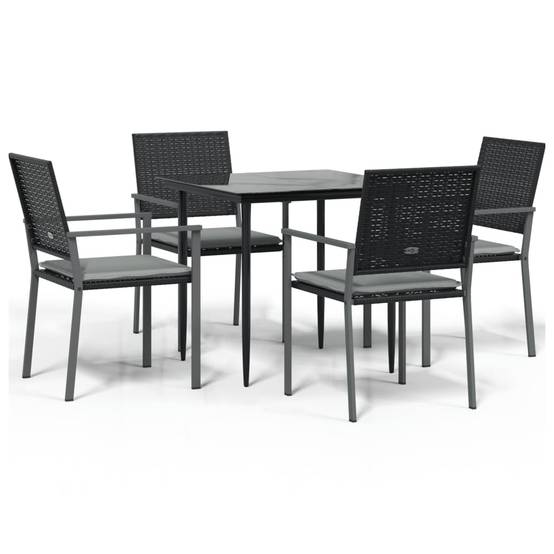 Salon de Jardin 4 Personnes Résine Tressée Noir, Table Carrée Verre et Coussins Gris – ComfortXL Outdoor Living - Image 2