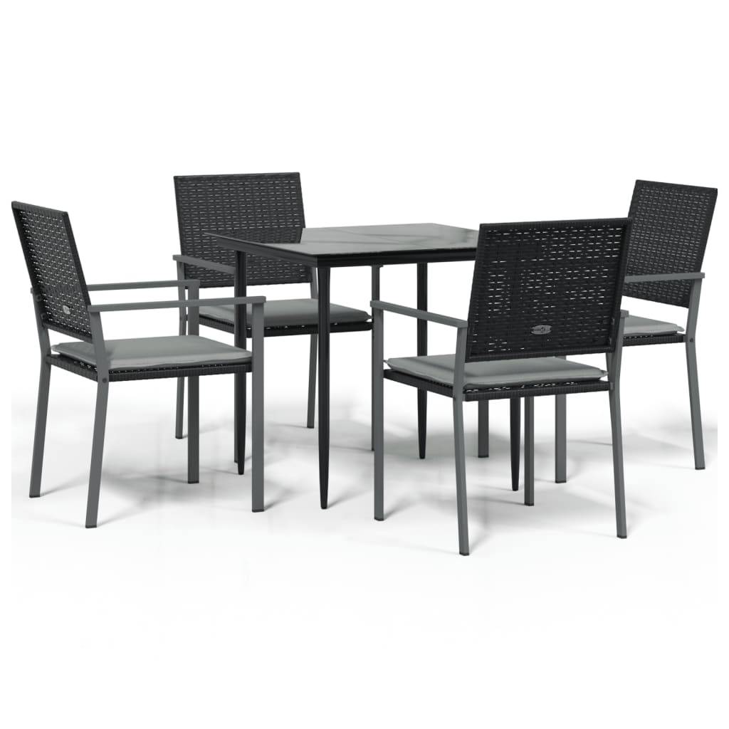 Salon de Jardin 4 Personnes Résine Tressée Noir, Table Carrée Verre et Coussins Gris – ComfortXL Outdoor Living - Image 2