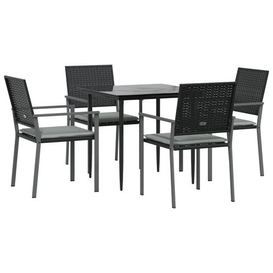 Salon de Jardin 4 Personnes Résine Tressée Noir, Table Carrée Verre et Coussins Gris – ComfortXL Outdoor Living - Image 3