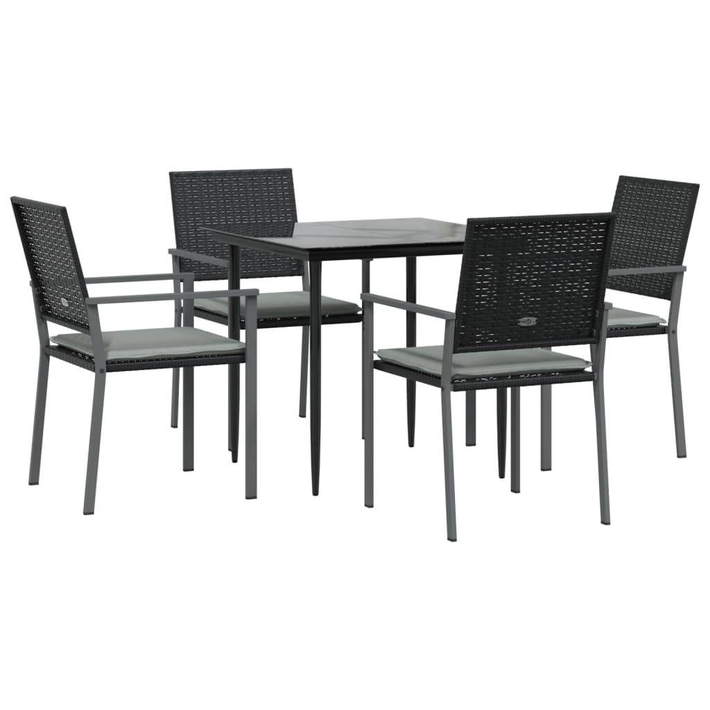 Salon de Jardin 4 Personnes Résine Tressée Noir, Table Carrée Verre et Coussins Gris – ComfortXL Outdoor Living - Image 3