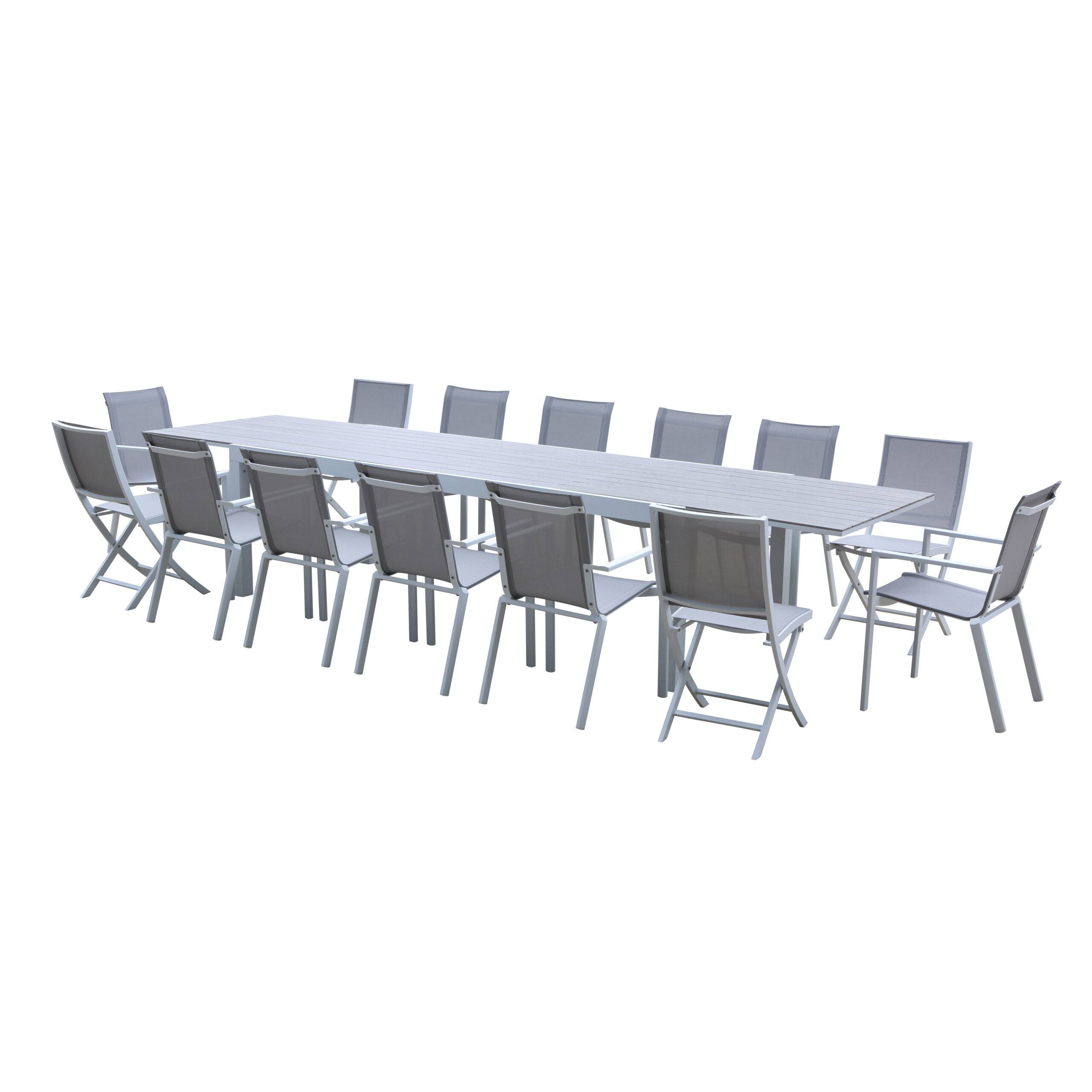 Wilsa Garden - Ensemble de jardin aluminium 10/14 places extensible TULUM avec 10 fauteuils et 4 chaises - Imagen 2