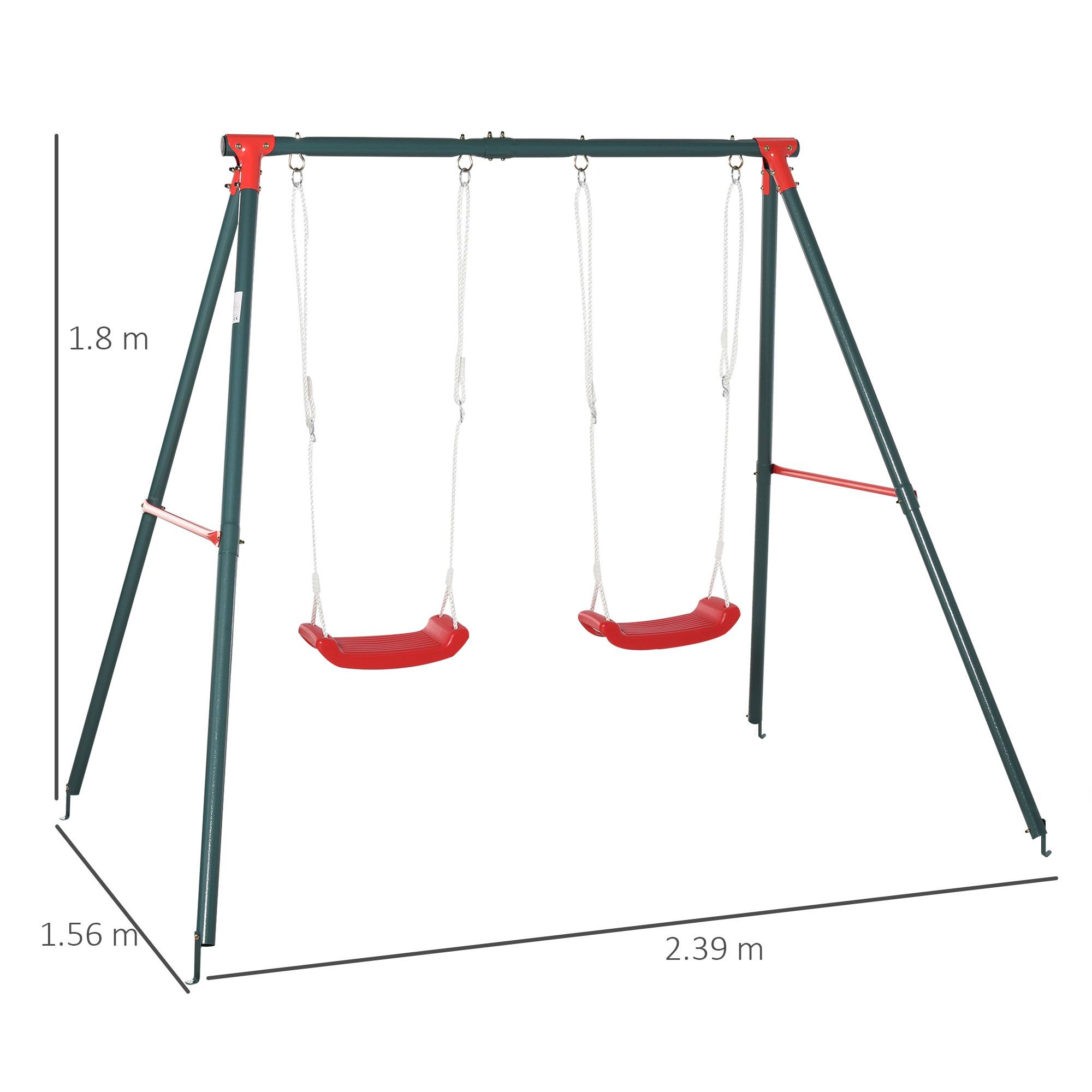 Balançoire double de jardin pour enfants à partir de 3 ans, vert et rouge, permet à deux enfants de jouer simultanément - Image 3