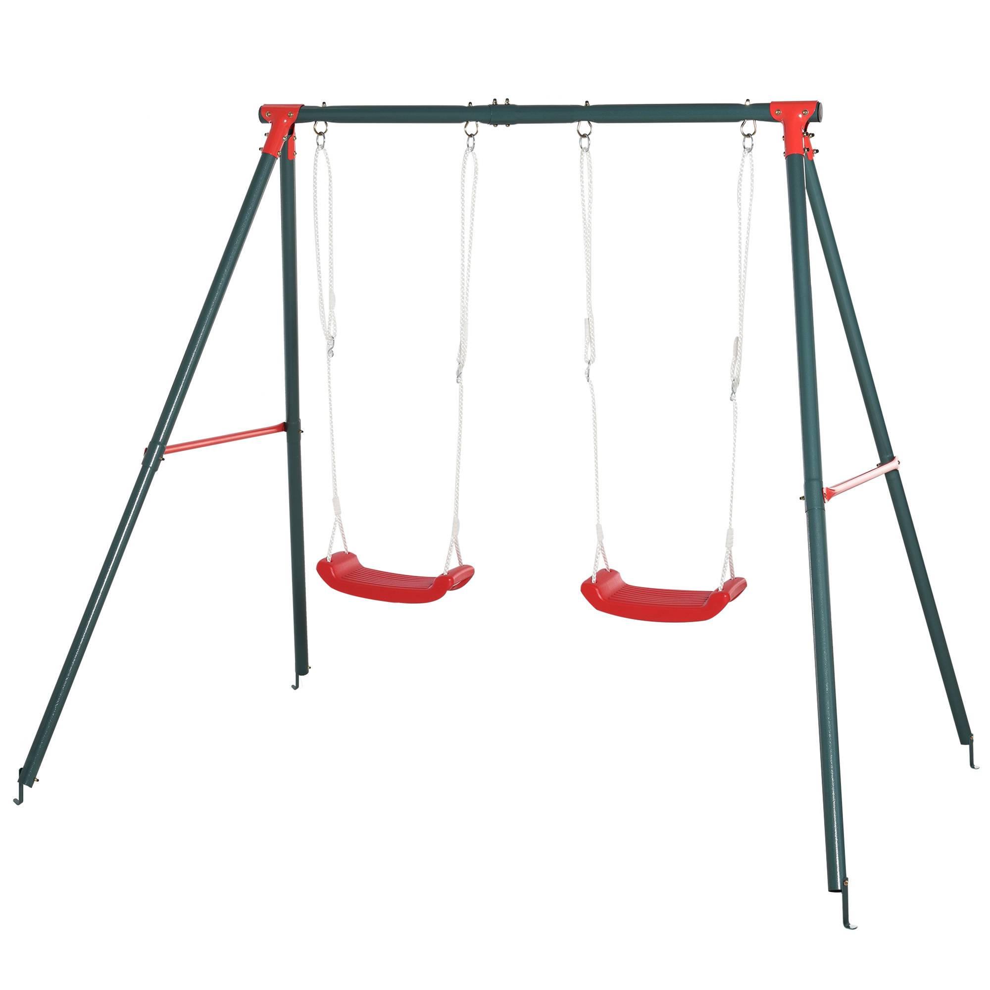 Balançoire double de jardin pour enfants à partir de 3 ans, vert et rouge, permet à deux enfants de jouer simultanément - Image 10