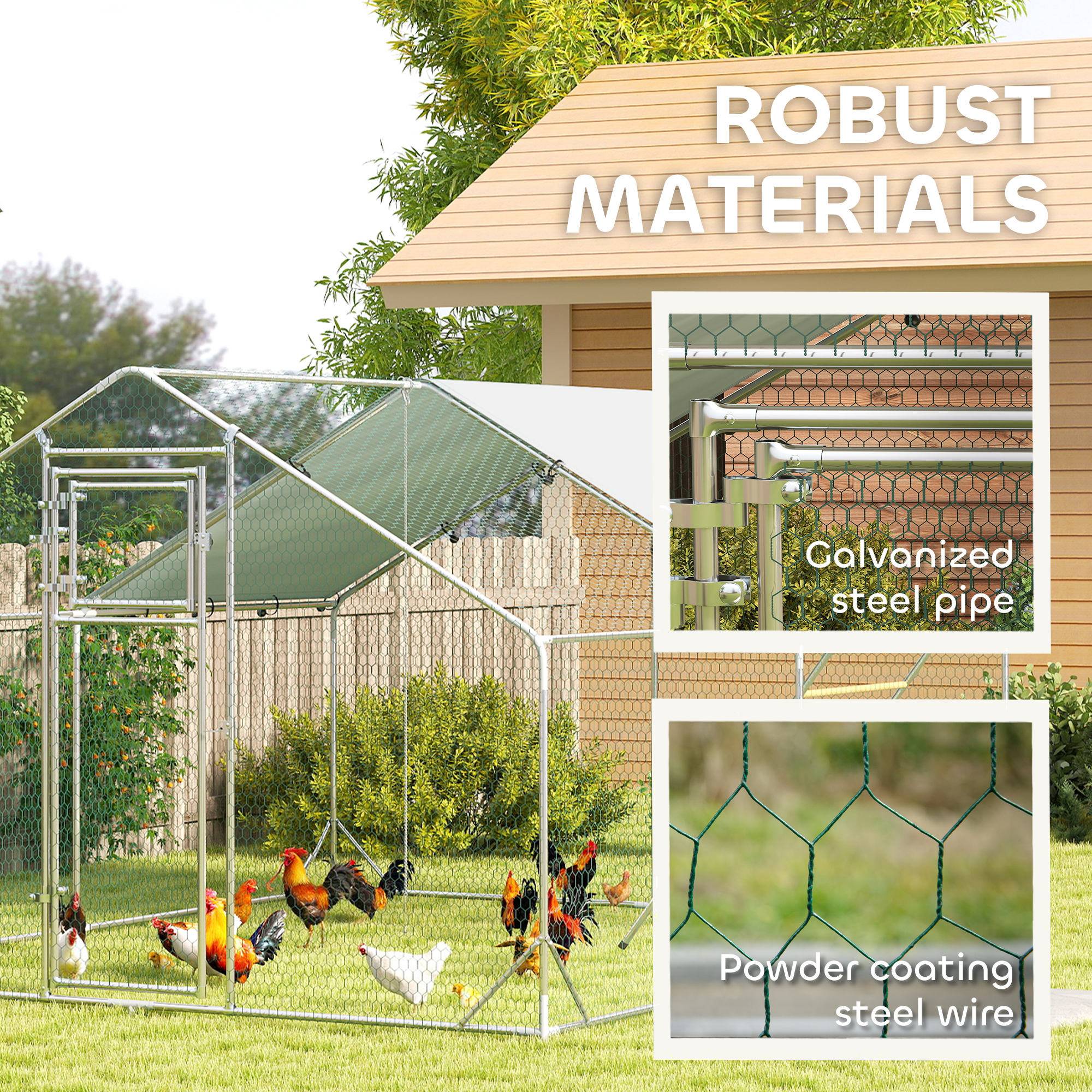 Poulailler, enclos, bâche anti-UV, grillage, distributeur, 12-18 poules - Image 10