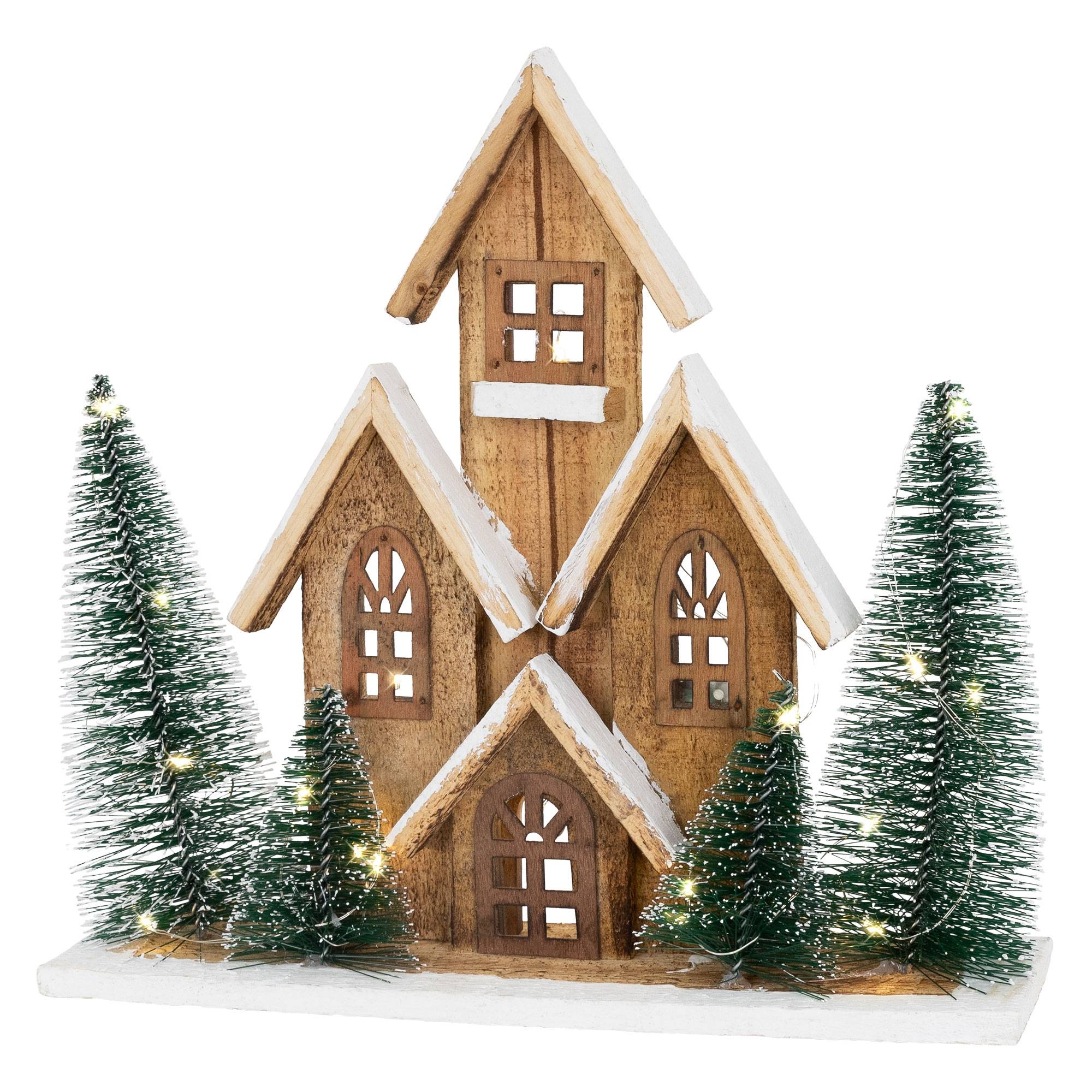 Ecd-Germany - Maison de Noël LED décoration d'hiver en bois lumière blanc chaud sans piles - Imagen 1