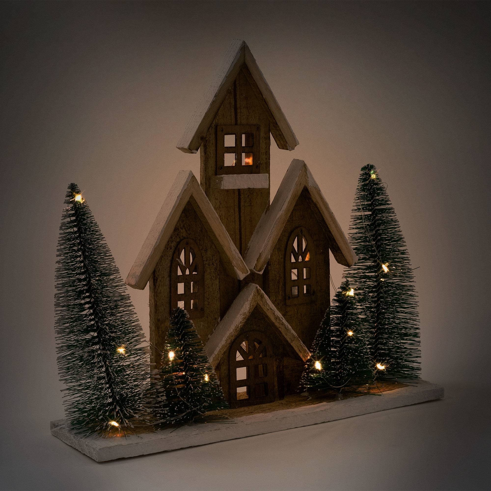 Ecd-Germany - Maison de Noël LED décoration d'hiver en bois lumière blanc chaud sans piles - Imagen 6