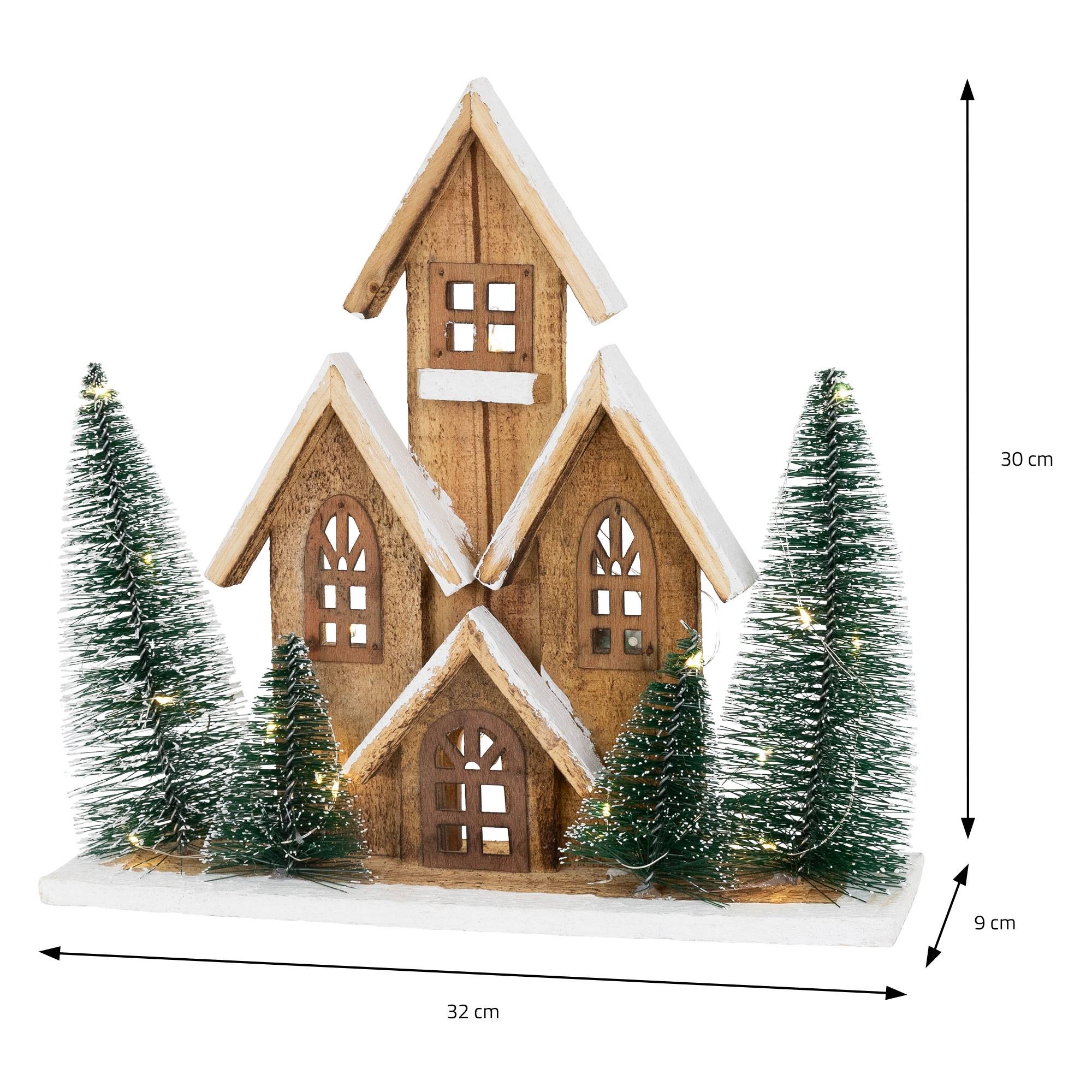 Ecd-Germany - Maison de Noël LED décoration d'hiver en bois lumière blanc chaud sans piles - Imagen 7