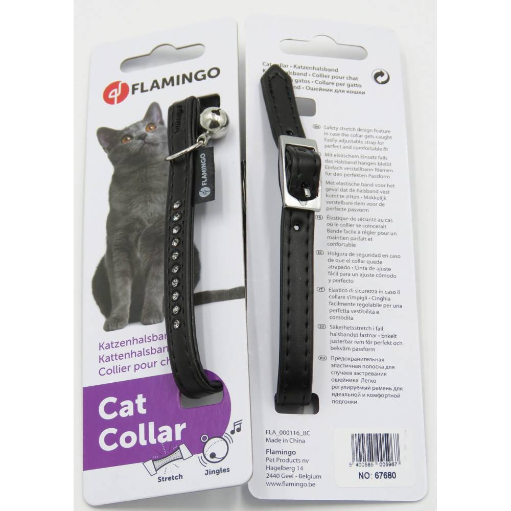 Collier 30 cm x 11 mm noir avec strass et clochette pour chat - Imagen 2