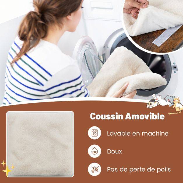 Helloshop26 - 2 en 1 arbre à chat 64cm griffoir pompon suspendu coussin amovible structure en forme de C style industriel café - Imagen 3