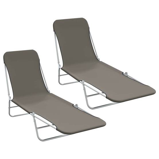 Ensemble 2 Lits de Soleil Pliants Acier Gris – ComfortXL Outdoor Living - Image 1