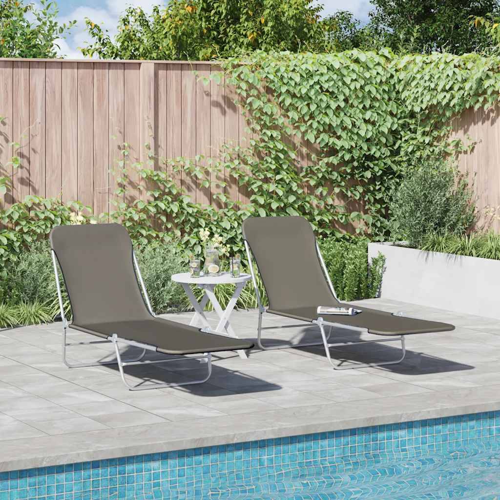 Ensemble 2 Lits de Soleil Pliants Acier Gris – ComfortXL Outdoor Living - Image 2