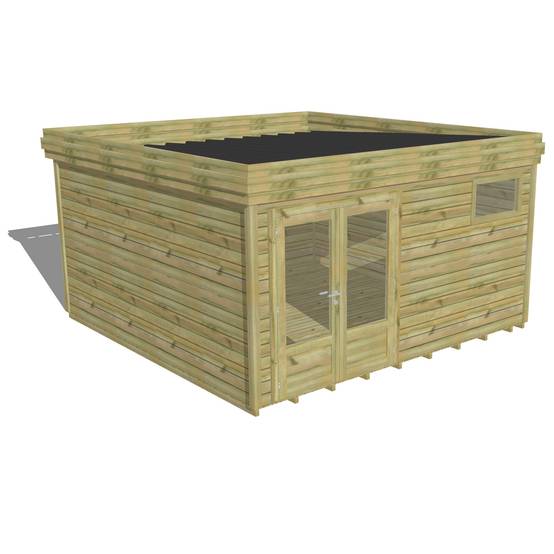 Sans Marque - ABRI DE JARDIN bois autoclave 27mm - 4,34x4,34m / 19m2 - Bac acier - Plancher bois - Image 1