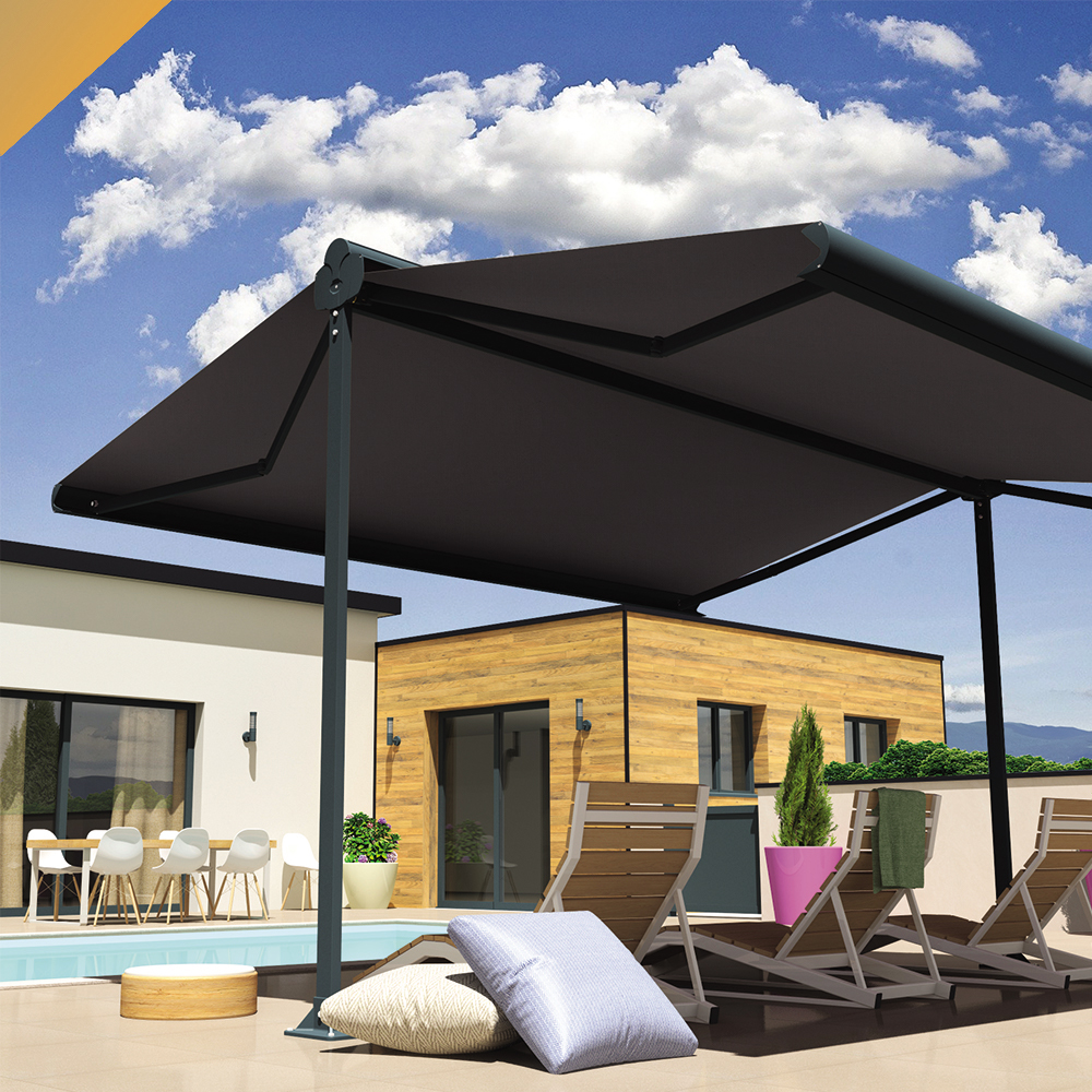 Intersun - Store banne double pente ENARGITE 4,00x2x3,00 M (Motorisé à Télécommande - Gris Anthracite - Gris Graphite) - INTERSUN - Imagen 5