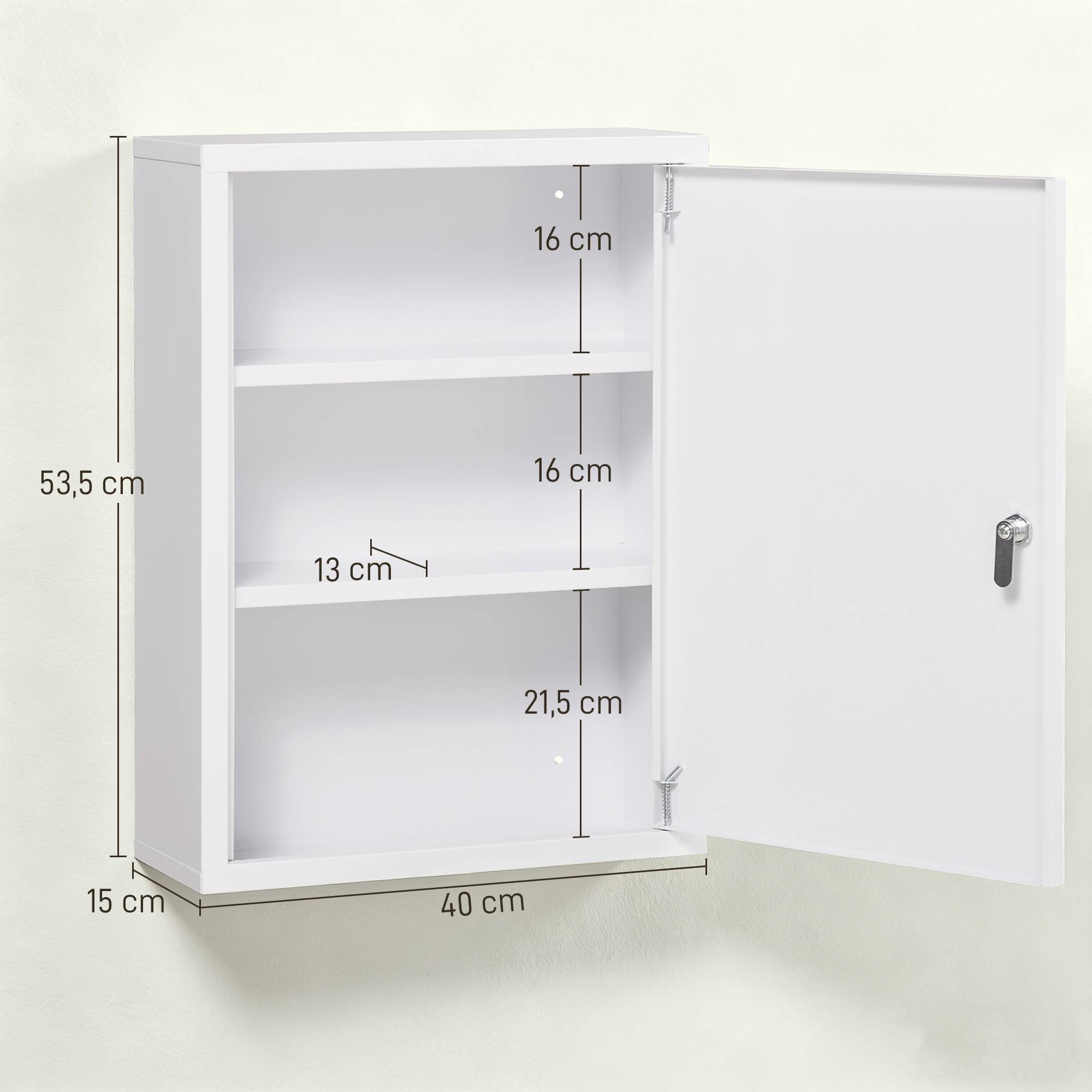 Sans Marque - Armoire pharmacie 3 compartiments porte verrouillable structure robuste acier blanche 40x15x53,5 cm - Image 5