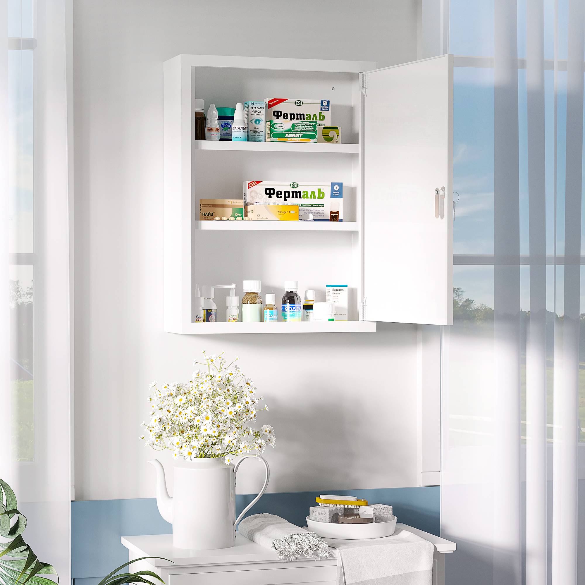 Sans Marque - Armoire pharmacie 3 compartiments porte verrouillable structure robuste acier blanche 40x15x53,5 cm - Image 3