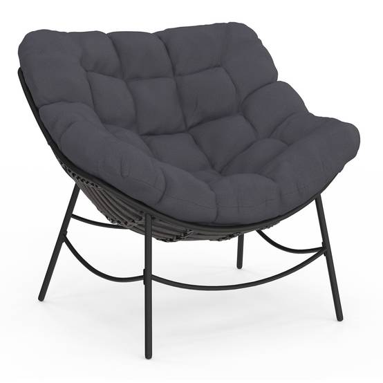 Fauteuil de jardin relax LOA effet rotin gris et coussin gris - Image 2