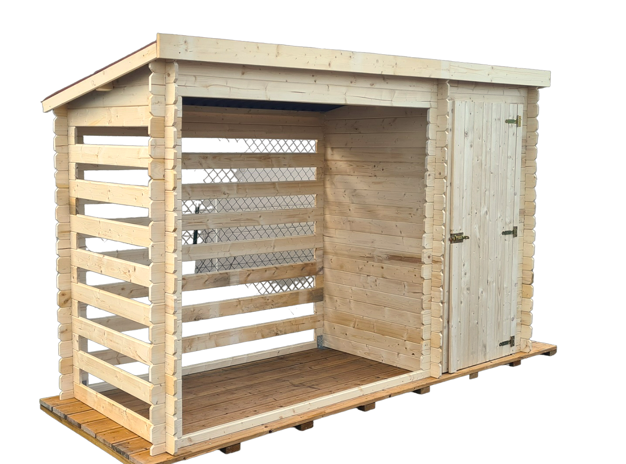 Habrita - Abri bûcher mono pente Madriers bois massif sans plancher / 20 mm /  dimensions extérieures : L 329 x l 122 x H 195 cm - Image 3