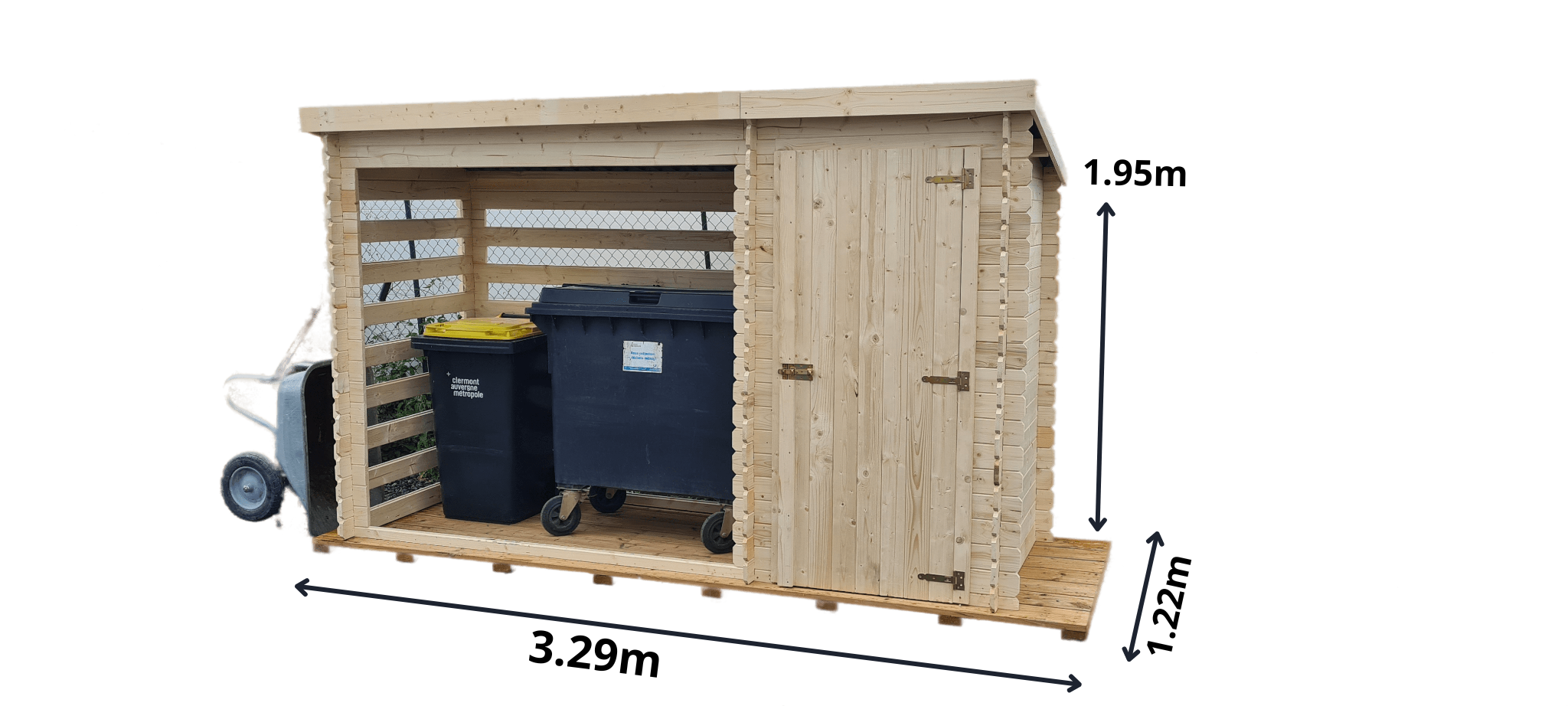 Habrita - Abri bûcher mono pente Madriers bois massif sans plancher / 20 mm /  dimensions extérieures : L 329 x l 122 x H 195 cm - Image 4