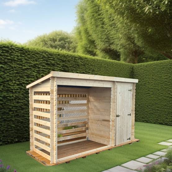 Habrita - Abri bûcher mono pente Madriers bois massif sans plancher / 20 mm / dimensions extérieures : L 329 x l 122 x H 195 cm - Image 1