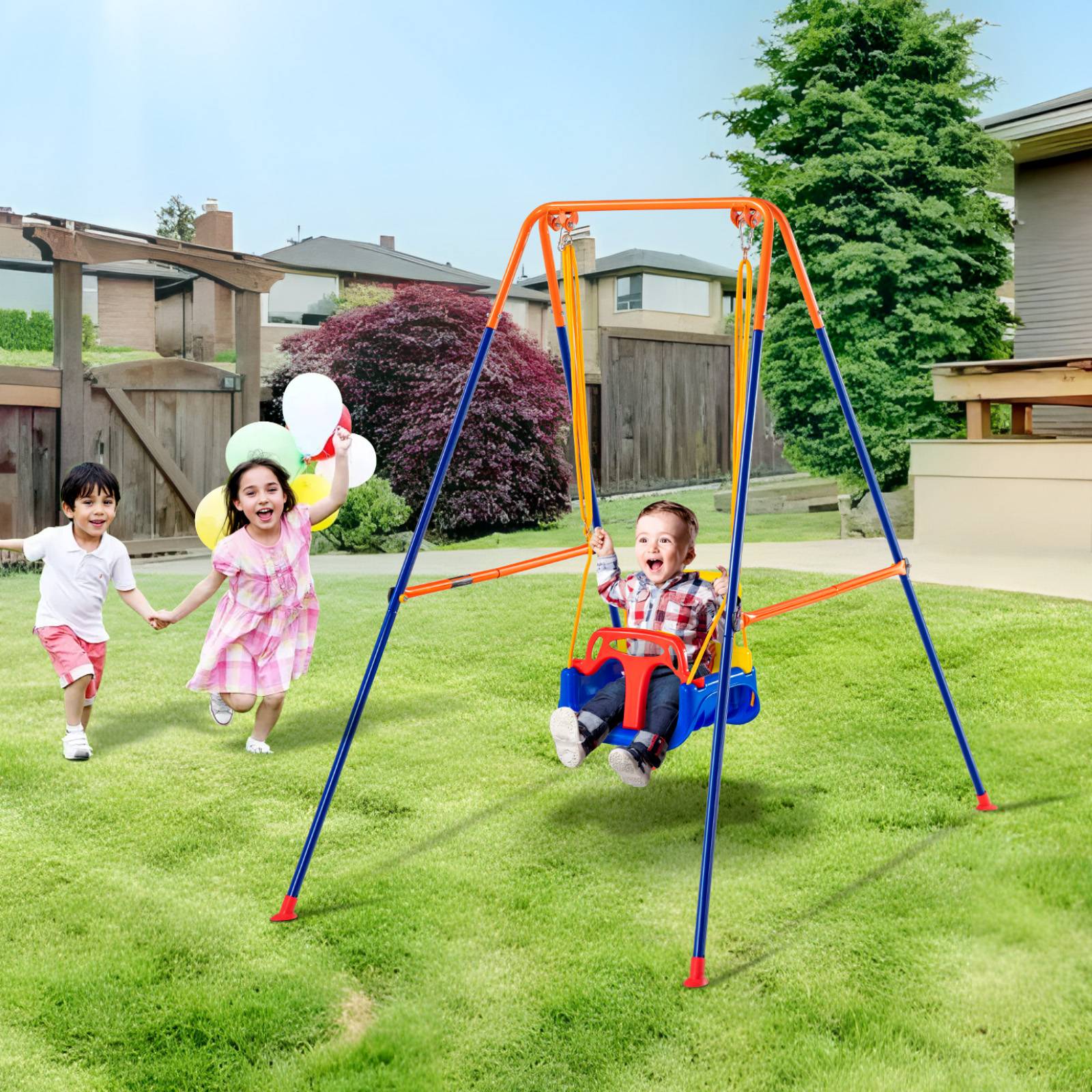 Balançoire Métallique FCOUMY – 2 Sièges + Planeur – Pour Enfants Et Adultes, 200 Kg, Extérieur