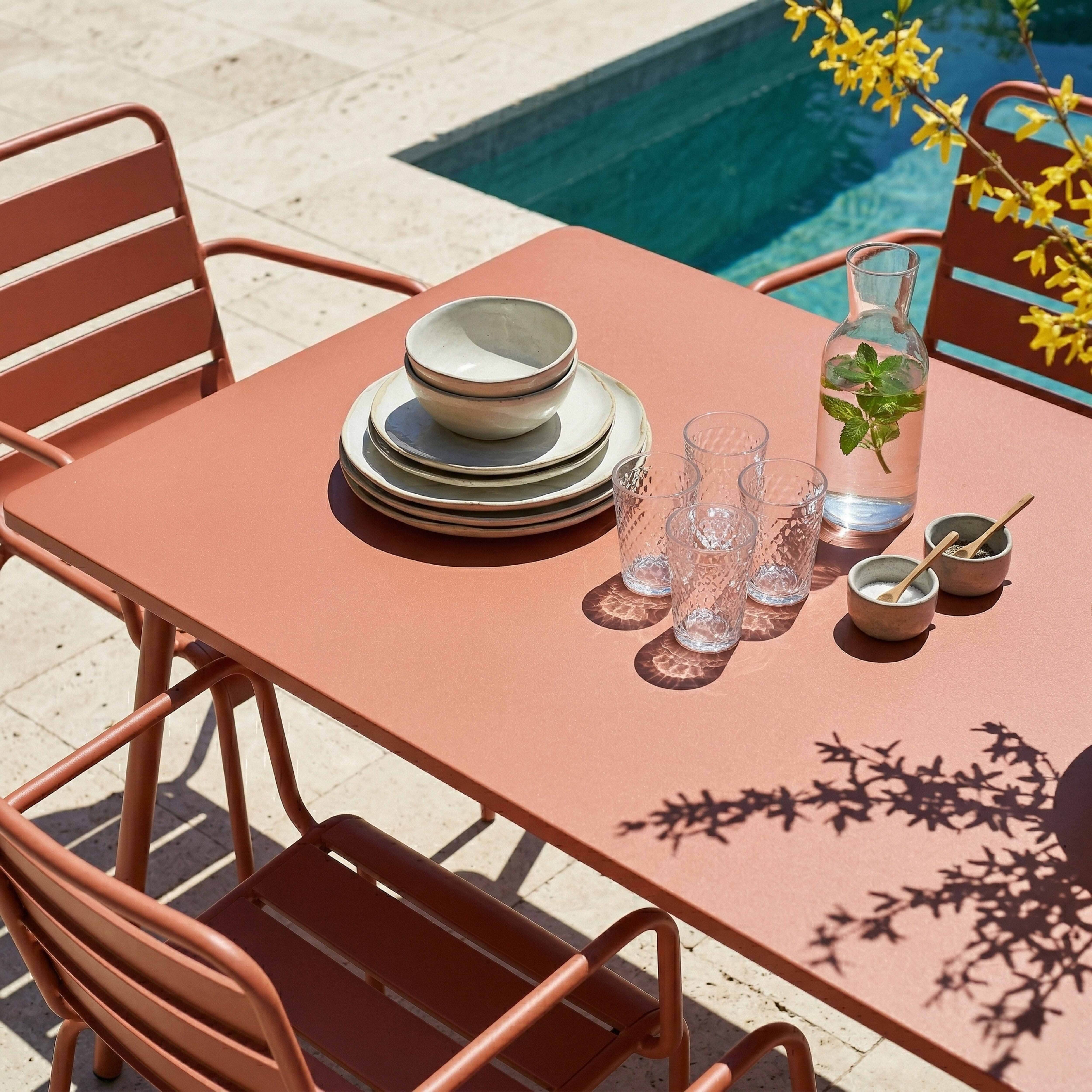 Oviala - Ensemble table de jardin et 8 fauteuils en métal argile Palavas - Oviala - Imagen 3