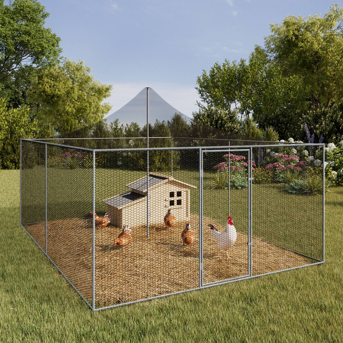 Volière 12m² parc grillagé 3x4 M enclos poulailler pour animaux de basse cour