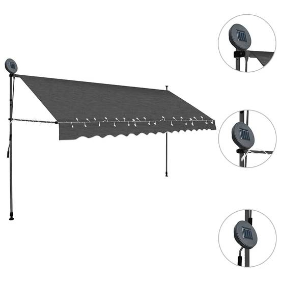 ComfortXL - Auvent Extérieur LED Solaire sans Perçage Manuel Rétractable Anti-UV Anthracite 400x120 cm – ComfortXL Outdoor Living - Image 3