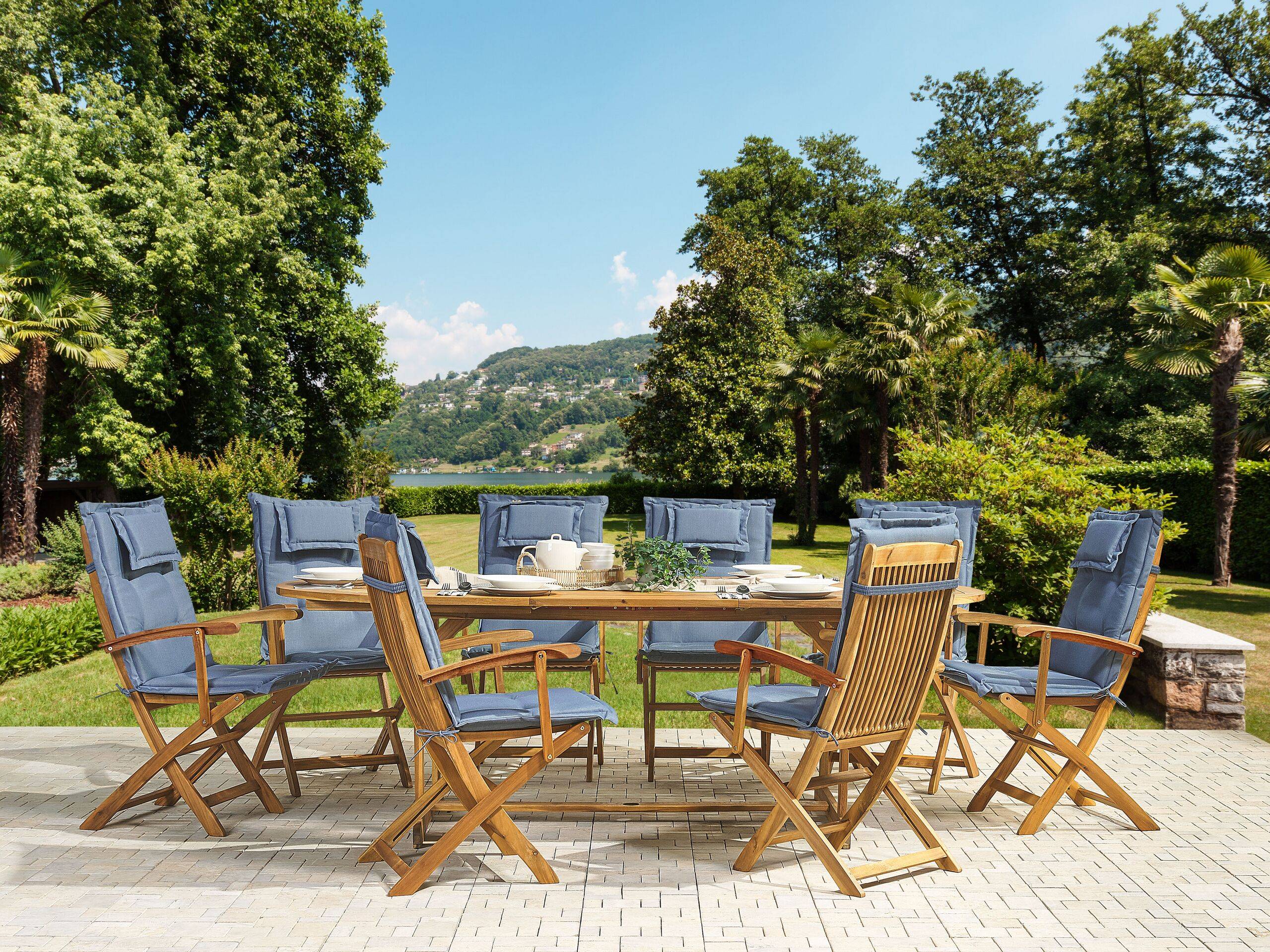 Beliani - Set de salle à manger, 8 Personnes Acacia Bleu MAUI - Beliani - Imagen 1