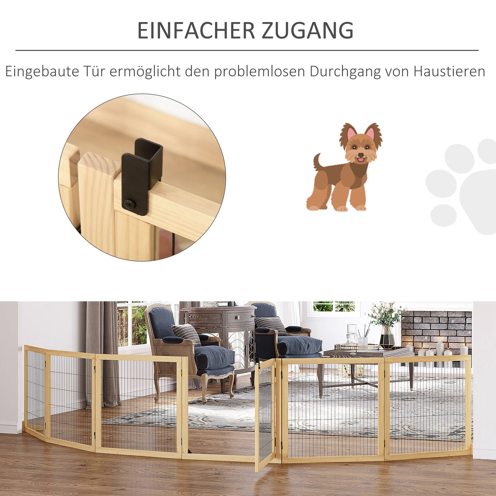 Barrière pour animal, pour chien, pin, pliable, 432 x 36 x 70 cm, naturel - Image 10
