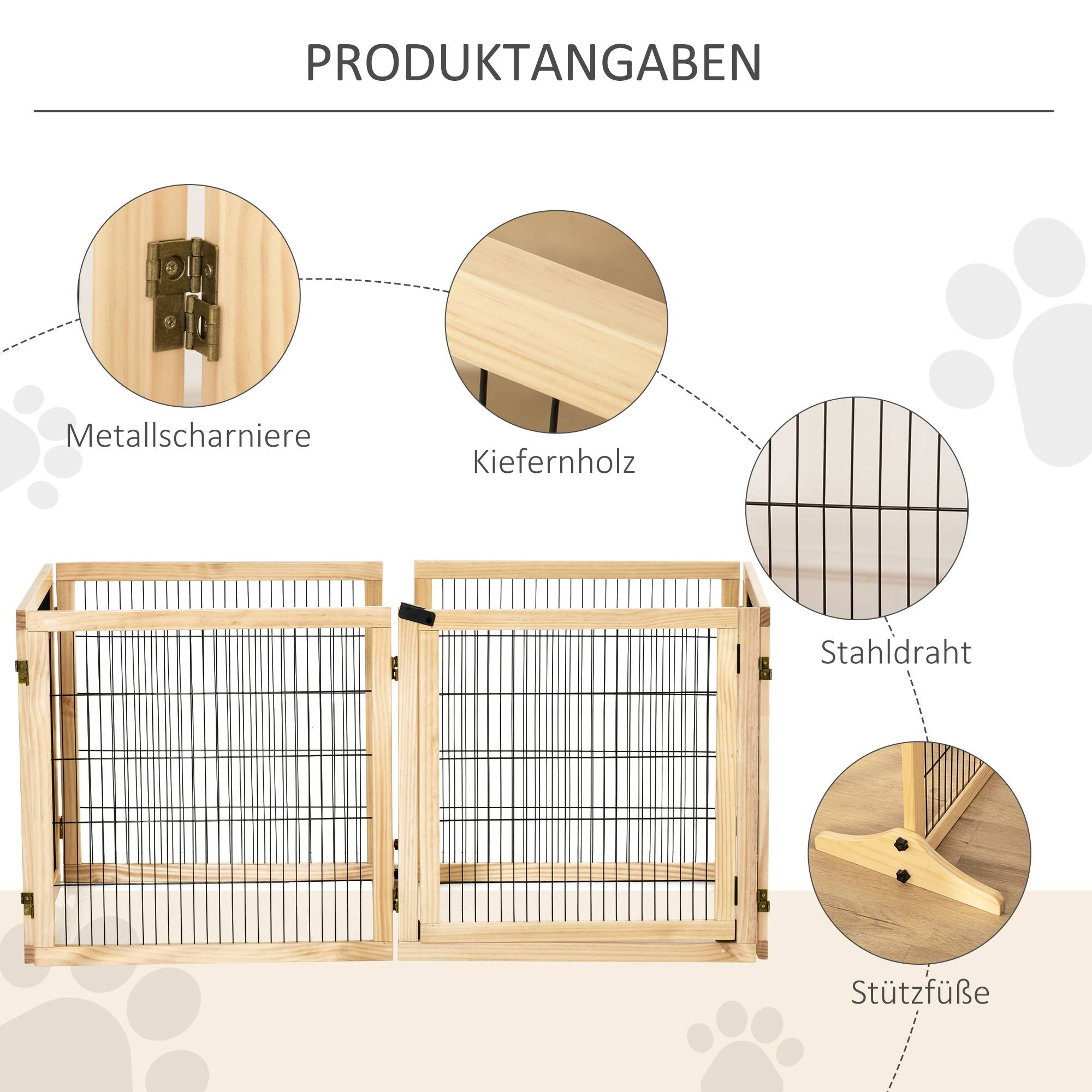 Barrière pour animal, pour chien, pin, pliable, 432 x 36 x 70 cm, naturel - Image 9