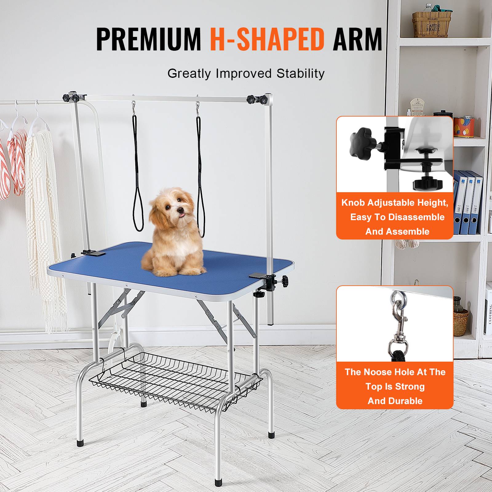 VEVOR Table toilettage chien pliable, charge 149,7 kg. 2 potences, panier. - Image 4