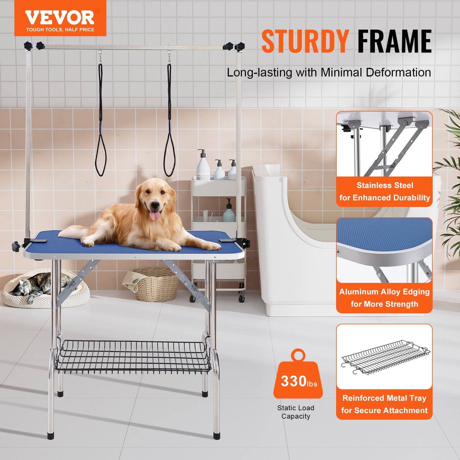 VEVOR Table toilettage chien pliable, charge 149,7 kg. 2 potences, panier. - Image 2