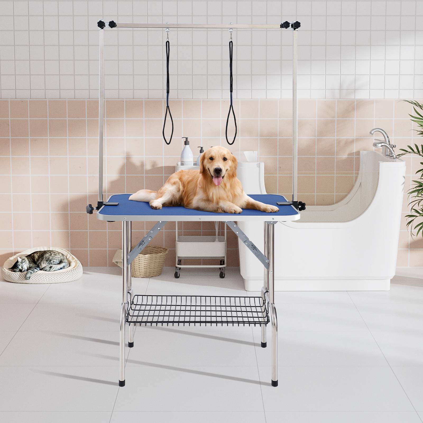 VEVOR Table toilettage chien pliable, charge 149,7 kg. 2 potences, panier. - Image 8