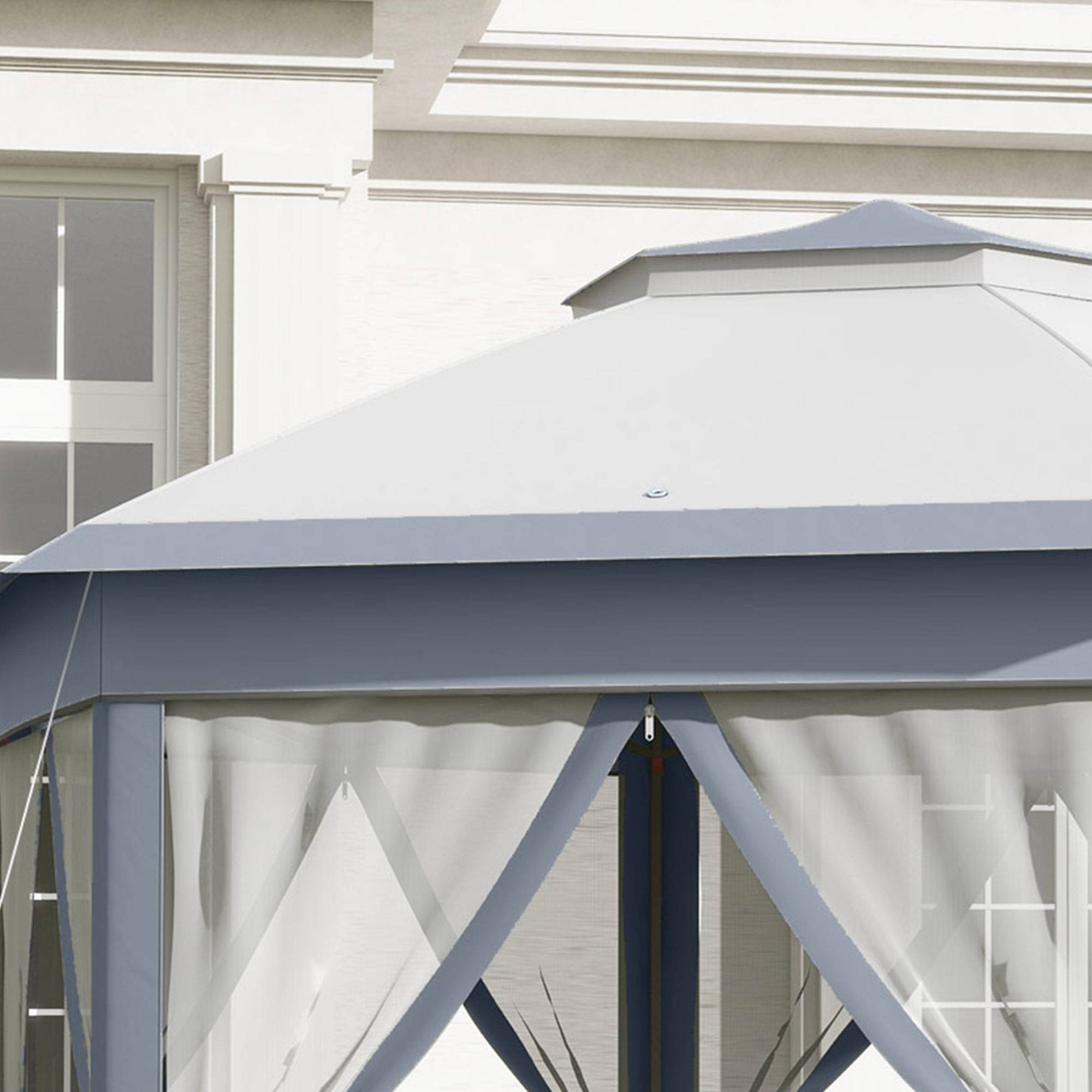 ComfortXL - Tonnelle pliante hexagonale métal pour jardin double toit moustiquaires grise 4,05 x 3,4 m - ComfortXL Outdoor Living - Image 9