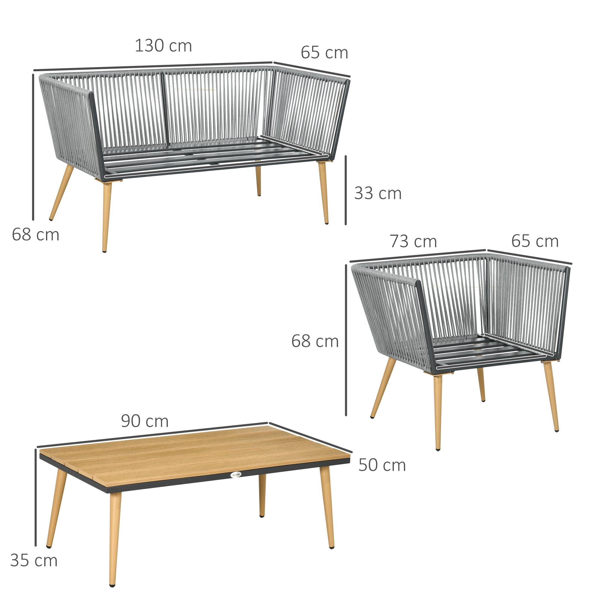 Outsunny - Salon de jardin 4 places 4 pièces design scandinave acier époxy résine filaire PE coussins inclus gris - Imagen 3