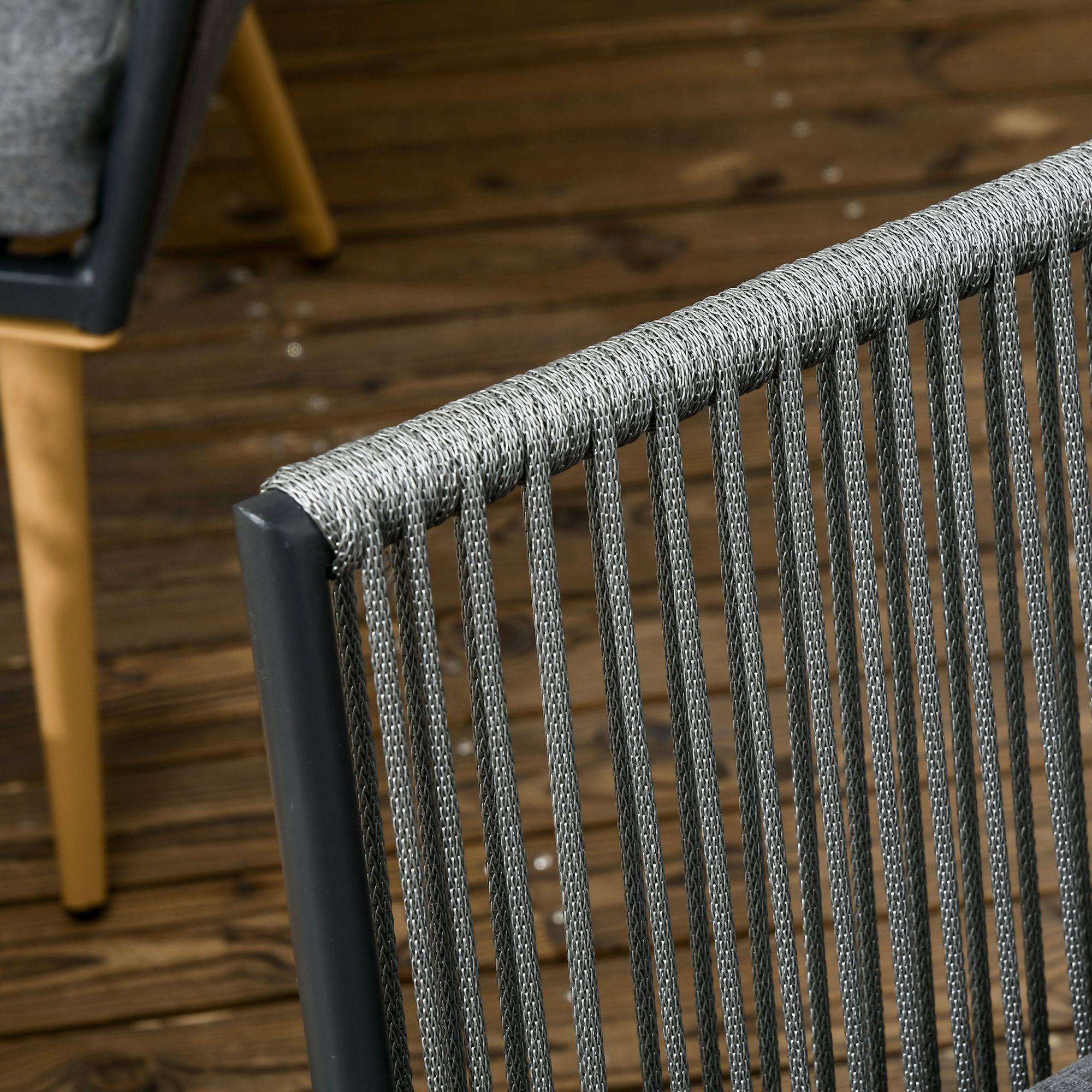 Outsunny - Salon de jardin 4 places 4 pièces design scandinave acier époxy résine filaire PE coussins inclus gris - Imagen 8